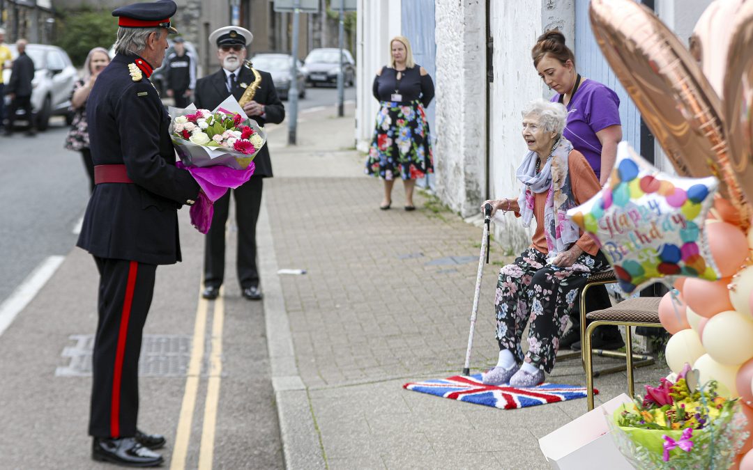 Brigadier Simon Young DL along with the Navy Personnel Surprise World War Two Veteran On Her 100th Birthday